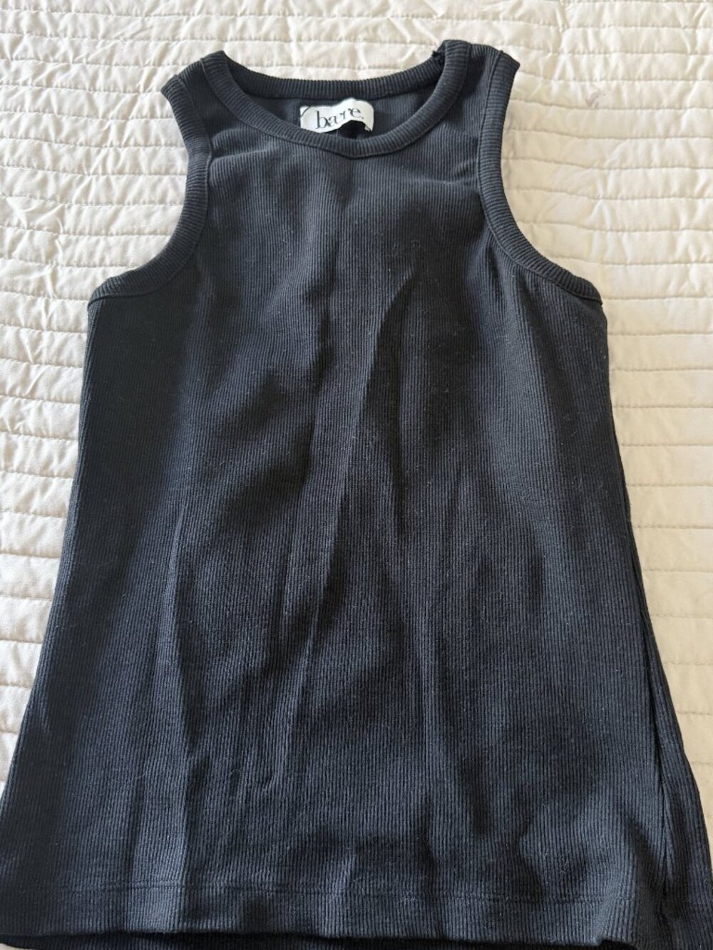 Ribbed Racer Neck Tank Black